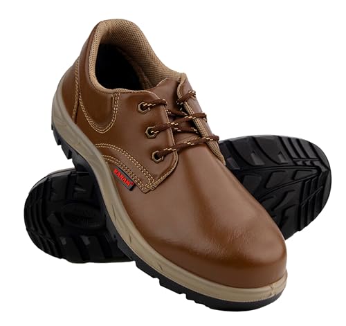 Karam FS61 Brown Leather Safety Shoes for Men | Double Density with Steel Toe | Antistatic, Antislip, Oil & Heat Resistant
