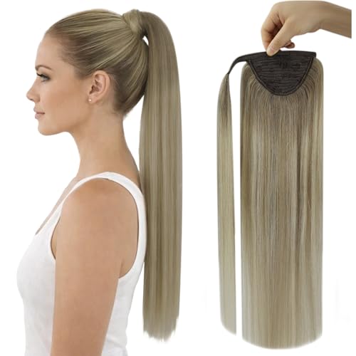Full Shine Ponytail Extension Human Hair Ponytail Balayage Ash Brown