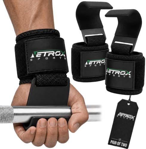 Netrox - Zughaken Zughilfen für Krafttraining - Metall Haken - schwere Gewichte - für Kreuzheben, Bodybuilding mit Handgelenkschutz - Fitness, Grip Zughilfe, Zughilfen Gym für Männ