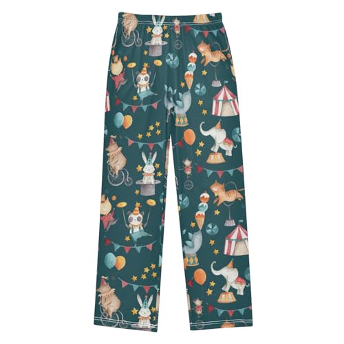 Circus Bear and Rabbit Boys Long Pants Soft Trousers Elastic Waist Kids Lounge Bottoms with Pockets S-XL