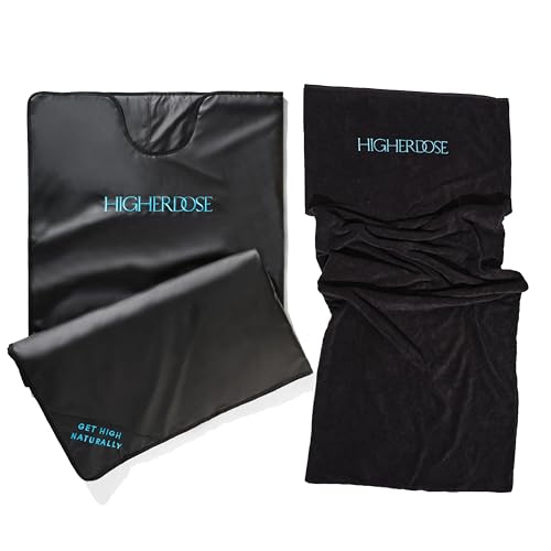 HigherDOSE Infrared Sauna Blanket and Towel Insert - Personal Sauna to Relax & Detox Your Body and Mind at Home - Includes GOT Certified 100% Organic Cotton Reusable & Machine-Washable Towel (2 pcs)