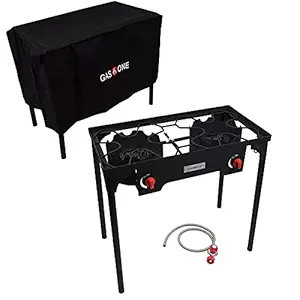 GasOne Two Burner Propane Camp Stove with Cover Outdoor High Pressure Propane Double Burner, Red QCC