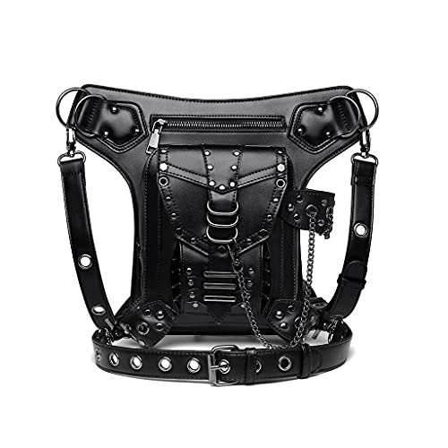Riñonera gótica para niña, de piel, bolsa lateral, bolsa de viaje, de piel sintética, color negro, moderna y única
