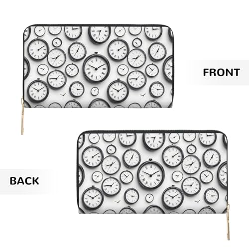 Vintage Clock Face Print Wallet Women Men, Long PU Leather Wallets for Women, Cute Womens Travel Wallet Purse Pouch with Zipper Pocket2