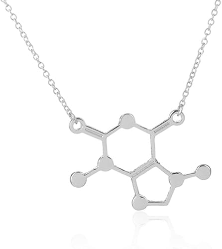 Art Attack Collar de molécula de chocolate, dije de cafeína, regalo para profesor de ciencias químicas, profesor y estudiante de posgrado (plateado)