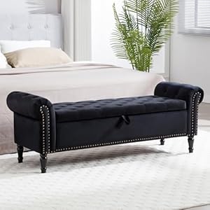 Storage Bench for Bedroom End of Bed, 67'' Storage Bench for King Size Bed, Upholstered Tufted Storage Ottoman Benches with Arms for Living Room Entryway,Velvet Black Storage Bench for Bedroom End of Bed 67 Storage Bench for King Size Bed Upholstered Tufted Storage Ottoman Benches with Arms for Living Room EntrywayVelvet Black