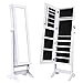 LANGRIA Lockable Jewelry Cabinet Standing Jewelry Armoire Organizer with Mirror, Full Length Standing Jewelry Storage, 4 Angle Adjustable, for Rings, Earrings, Bracelets, Broaches, White Finish