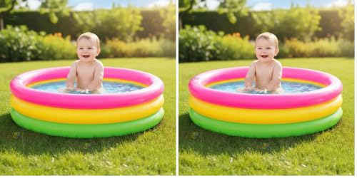 Image of Toy Imagine 3 ft Inflatable Swimming Pool for Kids 0-3 Years | Sunset Glow Round Colourful Ring Baby Bath Tub | Portable Home & Outdoor Water Pool for Toddlers - Small Size Fits 2 Kids (Pack of 2)