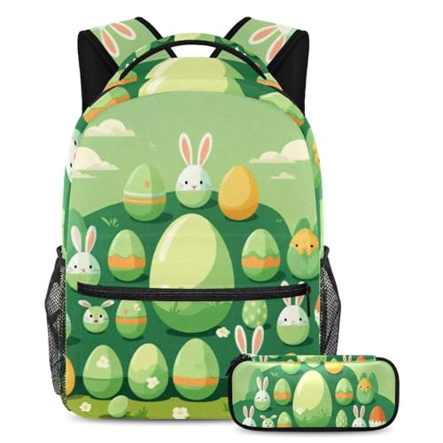 Sac à dos vert œuf de lapin de Pâques avec trousse assortie
