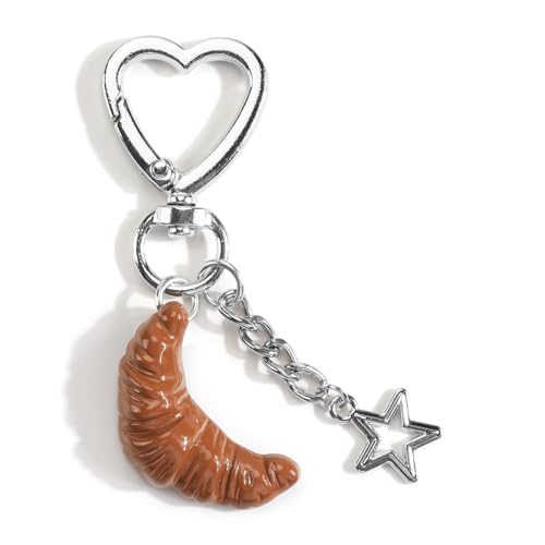 SHTALHST Croissant Keychain Food Keychain with Star Charm Croissant Bag