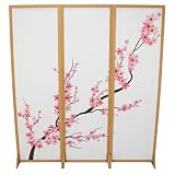 Biombo Divisoria MDF Oriental Japonês Divisor Ambiente Cerejeira Reto (3 Folhas)