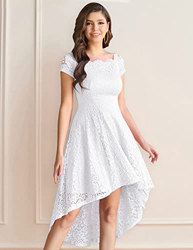 Dressystar Women's Lace Cocktail Dress Hi-Lo Off Shoulder Bridesmaid Swing Formal Party Dress 0042 White L #TOP4