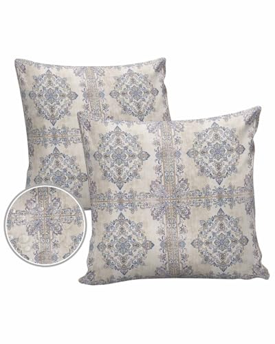 Boho Floral Beige Outdoor Pillow Cover 24x24 Inch Cushion Sham Case,Waterproof Decorative Square Throw Pillowcase for Garden Patio Couch Chair Tent Multi Traditional Oriental Boho Tribal Ethnic