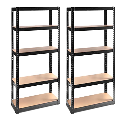 Wedyvko Schwerlastregal 180x90x40cm (HxBxT) | 875 kg | 5 Böden | Lagerregal Steckregal Metall Kellerregal Regalsystem Regal (Black, 2 Stück) Cover