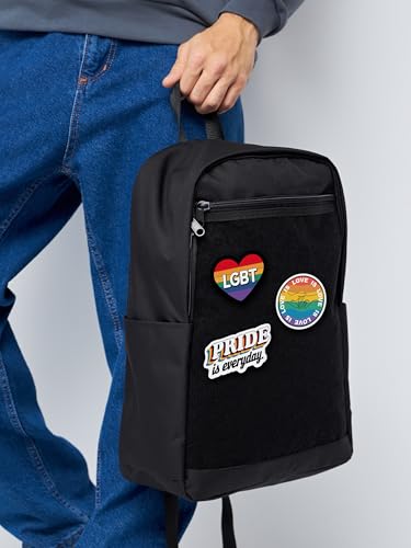 Unisex Large Black Backpack with LGBT Sticker & Patches Area, Ideal for Laptop, Travel & Work, Includes 3 Rainbow Flag and Pride Stickers and Patches