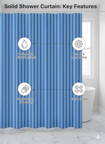Image of CASA-NEST Waterproof Fabric Shower Curtain, Size 72x78 Inch, Single PC Packing, Hotel Quality Bathroom Curtain (Blue)