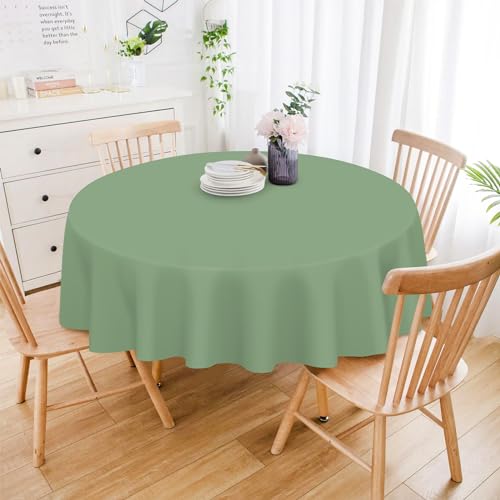 Image of Mulbozy 12 Pack Sage Green Round Tablecloth, 84 Inches Plastic Table Cover, Premium Disposable Round Party Tablecloth for Restaurant Dinners, Wedding, Grad Party, BBQ, Outdoor Camping