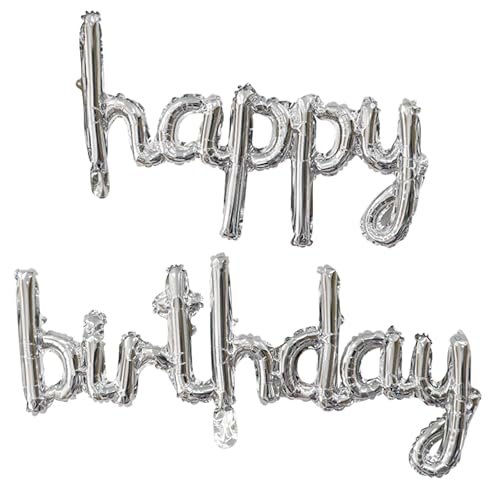 Image of Silver Happy Birthday Balloons Banner 16 Inch Mylar Foil | Happy Birthday Letters Sign for Women Men Adults Birthday Party Decorations