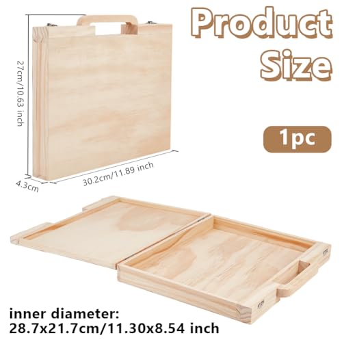 Image of OLYCRAFT Wood Craft Suitcase 11.9x10.6x1.7 Inch Wooden Suitcase with Handle Rectangle Wood Storage Boxes with Handles Unfinished Wooden Boxes for Crafts Art Hobbies Journey and Souvenir Collection