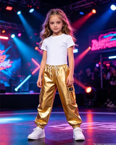Image of Betusline Girls 2 Piece Summer Outfits,Kids Casual Short Sleeve Crop Top & Cargo Jogger Pants Sets,4T-14Y