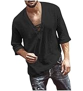 Mens Short Sleeve Shirts Lace Up V Neck Top Lightweight Pullover Summer Beach Shirts Casual Cozy ...