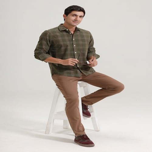 Image of BASICS 100% Cotton Checked Shirt for Men | Slim Fit | Everyday Smart Casual Wear | Full Sleeve