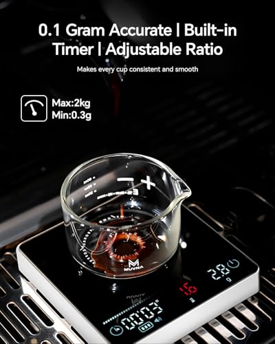 MUVNA Digital Mini Coffee Scale with Timer - Mini Espresso Scale with Flow Rate Indicator & Brew Ratio, 4 Smart Modes Rechargeable 2kg/0.1g Precision Scale for Pour Over, Kitchen, Matcha, White - image 2