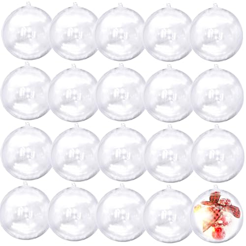 40PCS 80mm/3.14inch Large Clear Ball Ornaments, 20Set Clear Plastic Fillable Christmas Balls Shatterproof Ornament Bauble for DIY Crafts Wedding Party Decor Holiday Home Decor