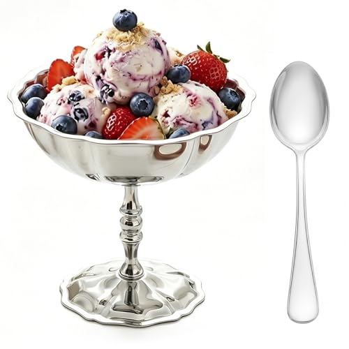 LIUXINJIE Stainless Steel Ice Cream Bowl Elegant Metal Coupe Glasses Vintage Silver Dessert Cup Dishes for Sundaes Snack Candy Mousse Pudding Yogurt Fruit Salad Wedding Birthday Party Favors