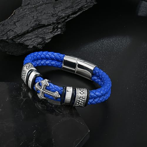 Pulsera para Hombre de Cuero con Cruz Cristiana Doble miniatura 5