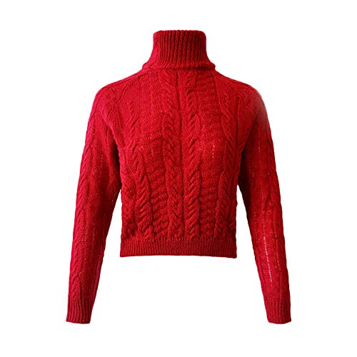 Hemlock Women Winter Knitted Sweater Turtleneck Cropped Sweater Coat High Collar Outerwear Pullovers Red