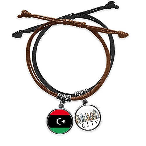 Bracelet Libye en cuir et corde tressée main bijou drapeau Afrique