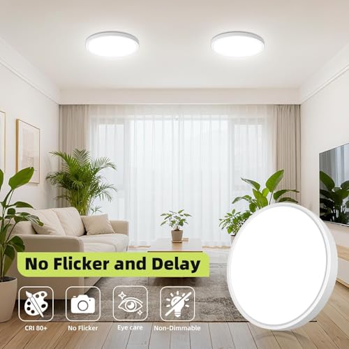 hepside 7 Inch White Flush Mount Ceiling Light, 15W 1800LM Ceiling Light Fixture,3000K/3500K/4000K/5000K/6500K Color Temperatures,LED Flat Ultra-Thin Round Lighting Fixture for Closet Bathroom Hallway by hepside - Image 4