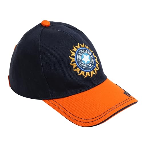 WMX KD Cricket India Cap Hat Team India Cricket ODI T20 Test Cricket Head Wear White Blue Camo (Navy Orange), Medium