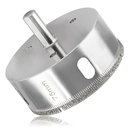 Luomorgo 75mm/3 inch Diamond Hole Saw, 1.1 inch Cutting Depth Diamond Diamond Drill Bits for Glass Ceramic Marble Porcelain Tile Granite Quartz Gemstone