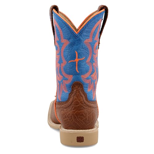 Twisted X Kid's Hooey Boot, New Wide Square Toe, Cognac Bullhide & Neon Blue (M 10-13.5), 13.5 M3