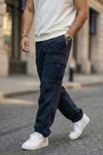 Image of Veirdo Men's Baggy Cargo Oversized Pants with Utility Pockets, Relaxed Loose Fit Street Style Trousers, All-Day Comfort, Perfect Casual Wear, Travel, (Size S to 2XL)