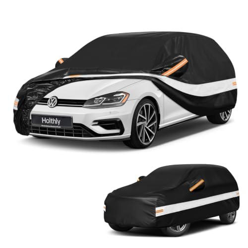 Image of 10 Layers Hatchback Car Cover Custom Fit for Volkswagen Golf (1990-2026), Waterproof All Weather for Automobiles, Outdoor Full Cover Sun Dust Rain Protection with Cotton. Black