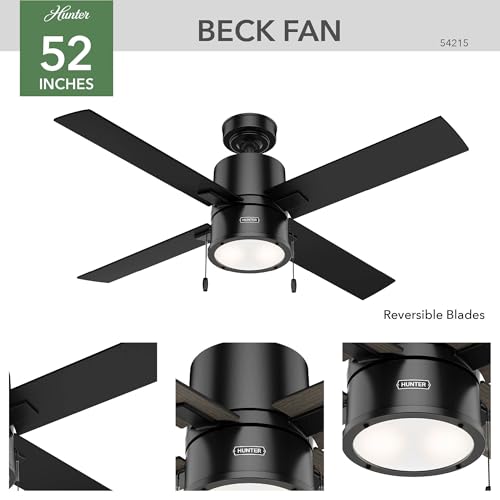 Image of Hunter Beck, Indoor, Ceiling Fan, with LED Light, 52 inch, Matte Black