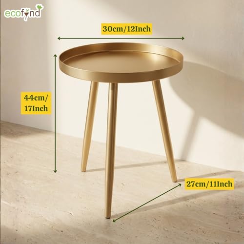 Image of ecofynd Multipurpose 12 Inch Coffee Table with Strong Metal 3 Legs, Sofa Side Corner Table, End Table, Plant Stand for Living Room, Hall, Bedroom, Home & Office Small Spaces (CT104-GO)