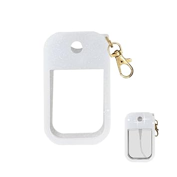Silicone Glitter Hand Sanitizer Spray Case for Touchland, Protective Case Holder with Keychain, Snug Fits Power Mist & Glow Mist 1 FL OZ Bottles Glitter White