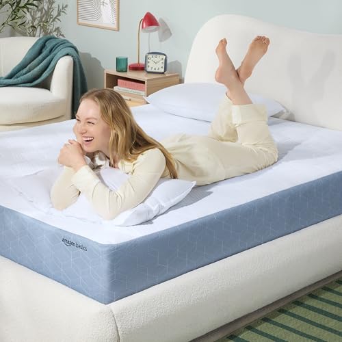 Image of Amazon Basics Memory Foam Mattress, Medium-Firm, Cooling Gel, Queen Size, CertiPUR-US Certified Foam, 80 x 60 x 10 inches, White /Gray, Guest Room
