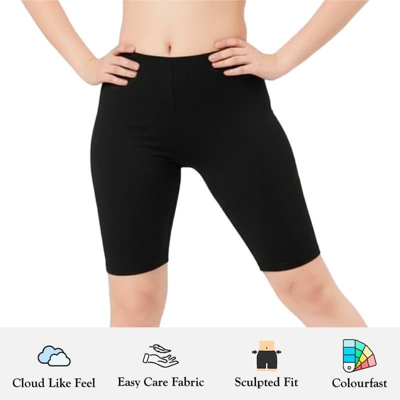 Image of Women's Cotton Lycra Cycling Shorts | 95% Cotton 5% Spandex | Stretchable Knee Length Tights for Gym, Yoga & Sports