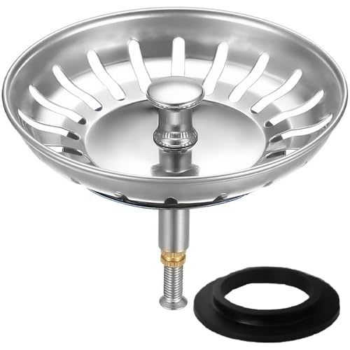 HUAERSICO Escurridor de Fregadero 82mm - escurridor de Fregadero y cesto escurridor de Fregadero con tapón - tapon escurridor para Funcionamiento excéntrico y Regulable en Altura,2 Juntas