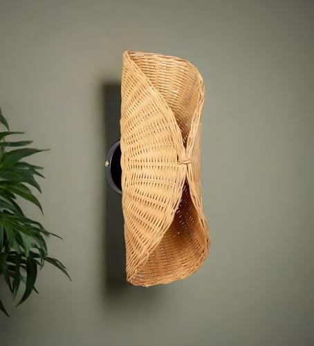 Image of AKWAY Rattan wall Lamps for Living Room | Bamboo wall Lights for Bedroom | Cane wall scones for Home Decoration (Wicker Upside Down)