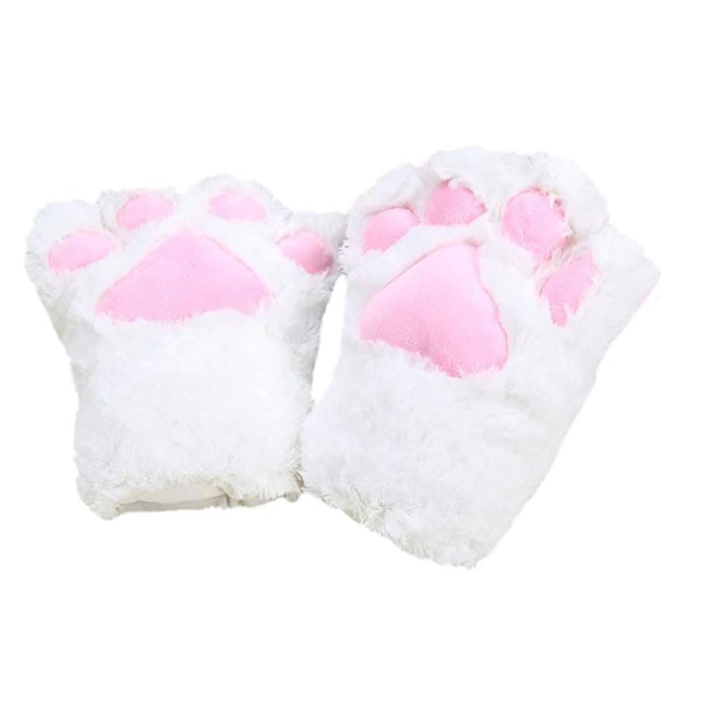 Women Girls Halloween Cosplay Animal Paws Claws Gloves Fluffy Cute Cat Bear Paw Handwear Plush Warm Winter Mittens