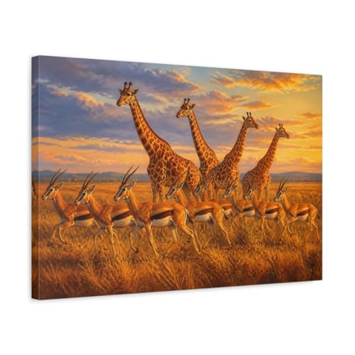 Toile girafe et antilope pour décoration au-dessus d'une cheminée de salon