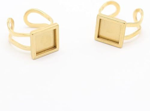 Miniatura 7 de 8 piezas de acero inoxidable de 0.394 in cuadrados de anillo de bisel en blanco, bandejas de bisel chapado en oro y negro, ajustes de base de anillo