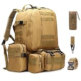 CHRWLAN Mochila tática militar 60L, pacote de assalto de 3 dias, à prova d'água, sistema Molle, com bolsa removível, mochila sobrevivência para homens e mulheres (marrom)