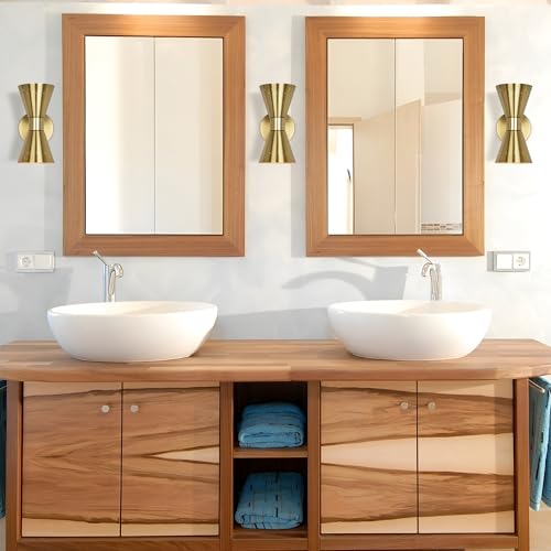 Image of Modern Brass Wall Sconce Set of 2, Small Mid Century Sconce Wall Lighting E12 Base Vintage Hardwired Wall Lamp Indoor Bathroom Wall Mount Light Fixture for Bedroom, Living Room, Hallway